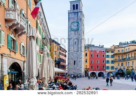 Italy Riva Del Garda October 30 2011 During The Early Hours Of The Evening Tourists And Locals Meet 