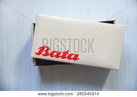 Bangkok Thailand - January 18 2019 : Box Shoe Bata Logo Banner And Red Wording 