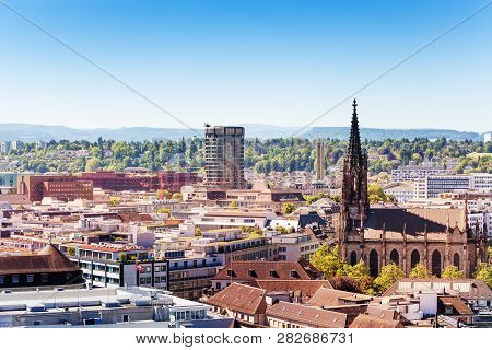 Basel Cityscape And Elisabethenkirche Church View, Switzerland