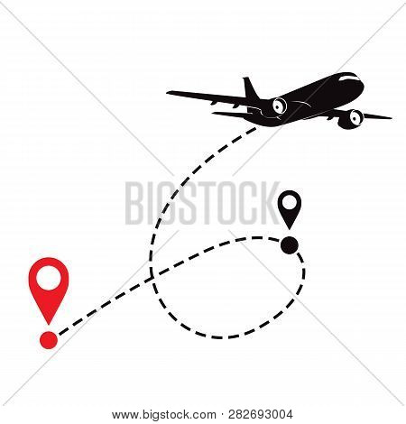 Airplane Fligth Route Or Air Plane Destination Line Path.