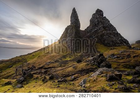 The Landscape Around The Old Man Of Storr And The Storr Cliffs, Isle Of Skye, Scotland, United Kingd