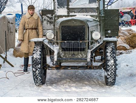 Krasnoye Selo, St. Petersburg, Russia - January 19, 2019: Military Historical Reconstruction - The B