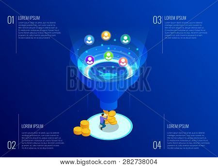 Isometric Online Funnel Generation Sales, Customer Generation, Digital Marketing And E-business Tech