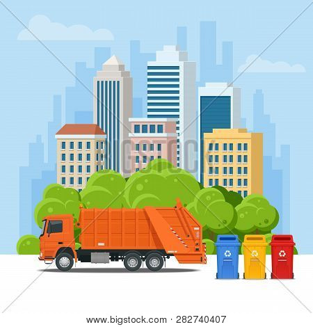 Garbage Truck Or Recycle Truck In City. Garbage Recycling And Utilization Equipment. City Waste Recy