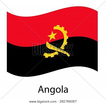 Flag Of Angola. Realistic Waving Flag Of Republic Of Angola.