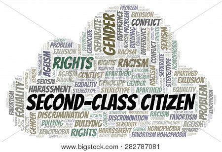 Second-class Citizen - Type Of Discrimination - Word Cloud. Wordcloud Made With Text Only.