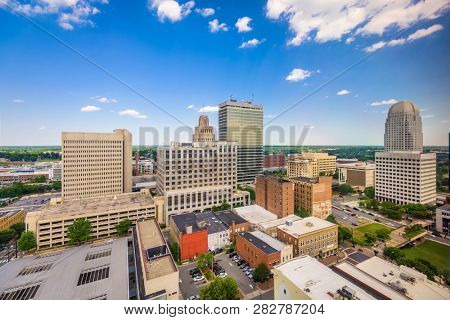 Winston-Salem, North Carolina, USA skyline from above in the afternoon.