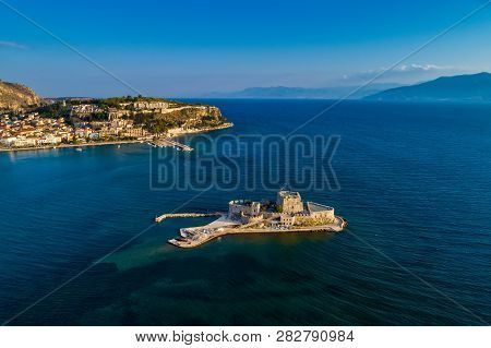 Aerial View Of Old Venetian Fortress On The Island Of Bourtzi, Nafplion, Greece