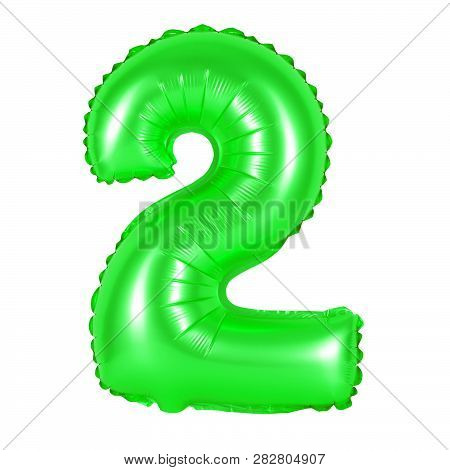 Number 2 (two) Of Green Balloons On A White Background. Discounts And Sales, Holidays And Education