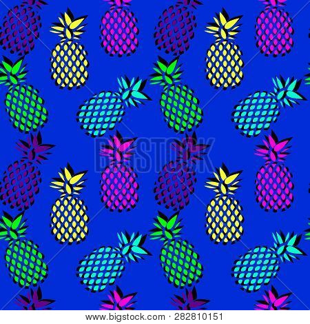 Vector Flat Illustration With Pineapple. Seamless Pattern. Abctract Image.  Flat Background.