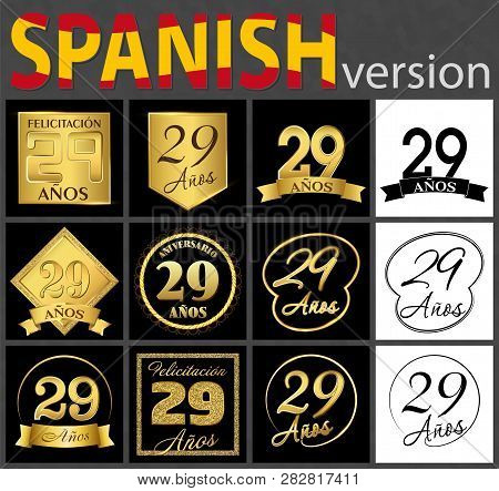 Set Of Number Twenty-nine Years (29 Years) Celebration Design. Anniversary Golden Number Template El