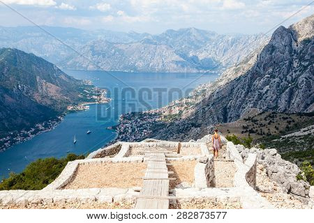 Panoramic View Of The Airport Runway Near The City, On The Adriatic Sea, From A Great Mountain Heigh