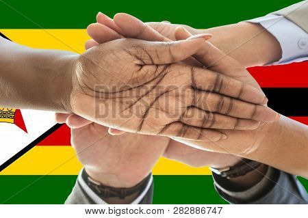 Zimbabwe Flag, Intergration Of A Multicultural Group Of Young People