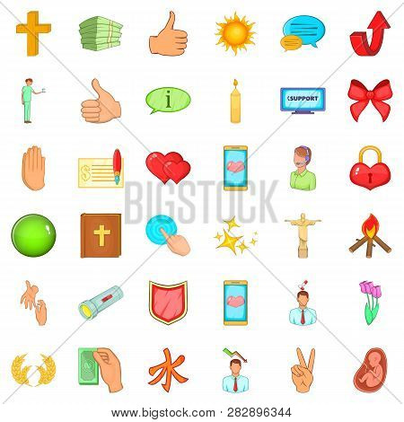 Care Help Icons Set. Cartoon Style Of 36 Care Help Icons For Web Isolated On White Background