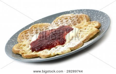 Sourcream, 잼, 설탕과 와플