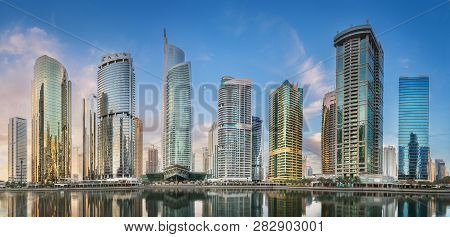 Jumeirah Lakes Towers In Dubai During Sunny Morning