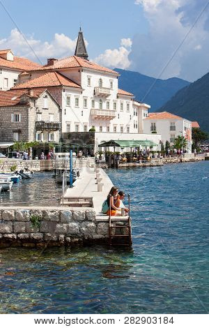 Perast. Montenegro - September 2018. Beautiful View Ancient City Of Perast Is Located In Boka Kotors
