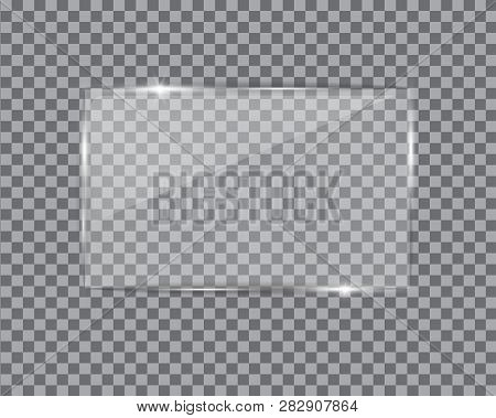 Glass Plate On Transparent Background. See Through Mock Up Square Shape. Vector Elements With Glares