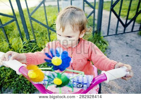 Little Girl Outside Walking At Playgarden, Lifestyle People Concept