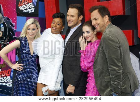 Will Arnett, Chris Pratt, Alison Brie, Tiffany Haddish and Elizabeth Banks at the LA premiere of 'The Lego Movie 2: The Second Part' held at the Regency Theatre in Westwood, USA on February 2, 2019.