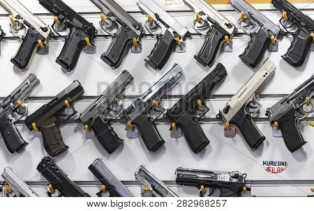 Istanbul, Turkey - 1 April 2017: Showcase Of A Gun Shop In Istanbul At A Weapons Store On The Galata