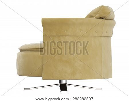Soft Round Chair With Cushion Side View 3d Rendering