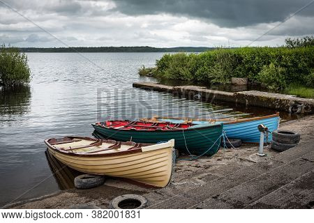Wooden Rowboats In A Small Marina On Lake Melvin In County Leitrim Ireland