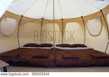 Bed Inside Camping Tent At Mon Jam, Mae Rim, Chiang Mai, The North Of Thailand