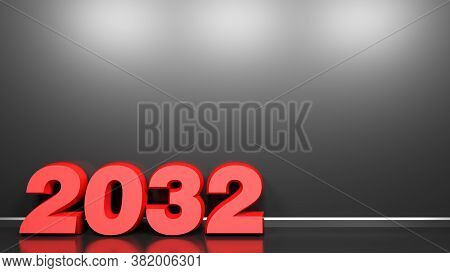 2032 Red Write At Black Glossy Wall Background - 3d Rendering Illustration