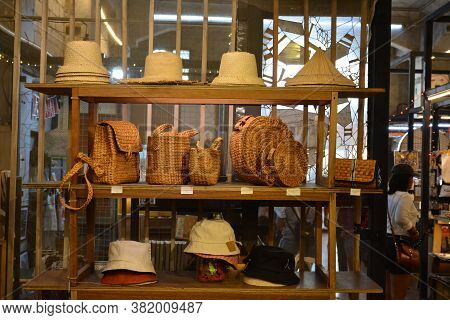 Manila, Ph - Feb 8 - Hats And Bags Display Booth At First United Building On February 8, 2020 In Esc