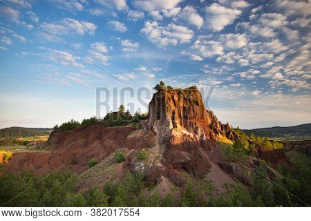 View of  Racos volcanic crater in the sunrise, Brasov county, Romania