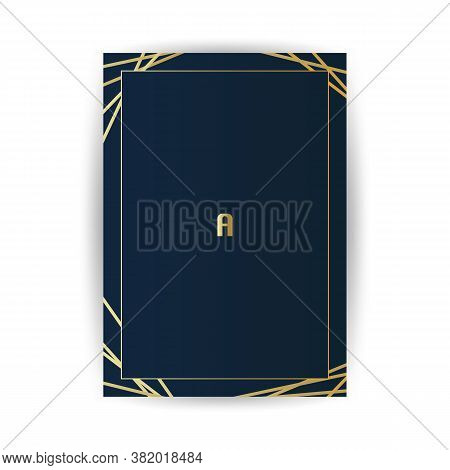 Golden Geometric Frame, Lines Pattern - Minimalist Geometrical Art Deco Style Template For Invitatio
