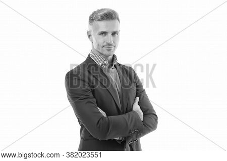 Mature Guy With Grey Hair And Bristle. Smart Wise Experienced Teacher. Lecturer Tutor. Classic Value