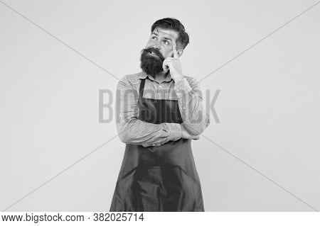 Make Healthy Decisions When Ordering Food At Restaurant. Hipster In Apron Thinking About Recipes. Ea