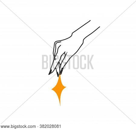 Hand Drawn Vector Abstract Stock Flat Graphic Illustration With Logo Elements , Woman Fashion Magic 
