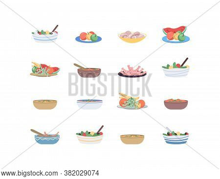 Food For Holidays Flat Color Vector Object Set. National Culinary. Plate With Food. Traditional Worl