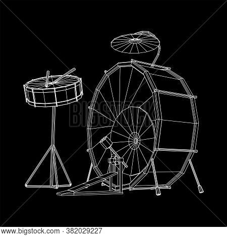 Musical Instruments Set. Rock Band Drum Kit. Percussion Musical Instrument Drums, Stick And Cymbal. 