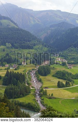 Mountain Landscape At Tesero In The Fiemme Valley, Dolomites, Trentino Alto Adige, Italy, At Summer