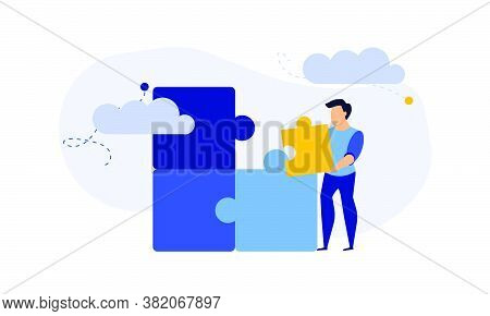 Puzzle Team Work Vector Illustration Concept Partner. Partnership Teamwork Business People Collabora
