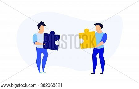 Puzzle Team Work Vector Illustration Concept Partner. Partnership Teamwork Business People Collabora