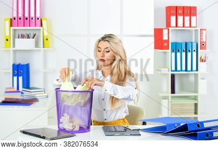 Got A Problem. This Paper Will Go To Bin With Waste Paper. Save Our Planet. Sexy Secretary Try To Fi