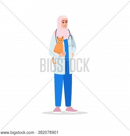 Veterinarian Semi Flat Rgb Color Vector Illustration. Veterinary Surgeon. Female Doctor. Veterinary 
