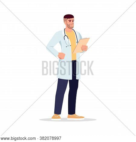 General Practitioner Semi Flat Rgb Color Vector Illustration. Primary Care Physician. Pcp. Young Cau