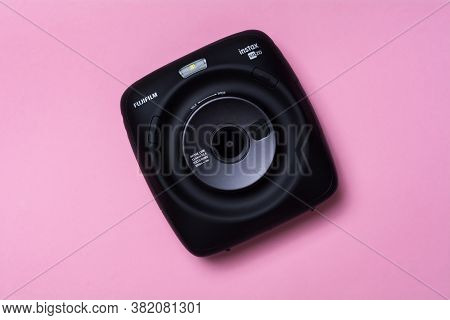 Kyiv, Ukraine - 25 May 2020: Fujifilm Instax Sq 20 Black On Apink Background
