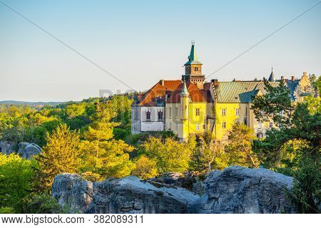 Hruba Skala Castle Built On The Top Of Sandstone Rocks. Bohemian Paradise, Czech: Cesky Raj, Czech R