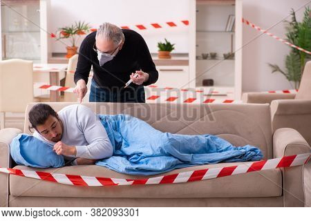 Father and son in coronavirus disease concept at home