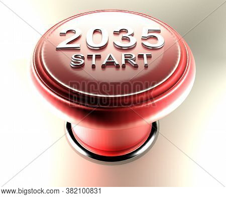 2035 Start On Red Emergency Push Button - 3d Rendering Illustration