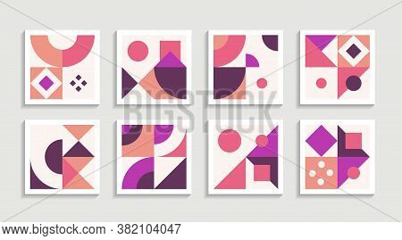 Modern Geometric Artwork Poster Set With Simple Shape And Figure. Abstract Minimalist Pattern Design