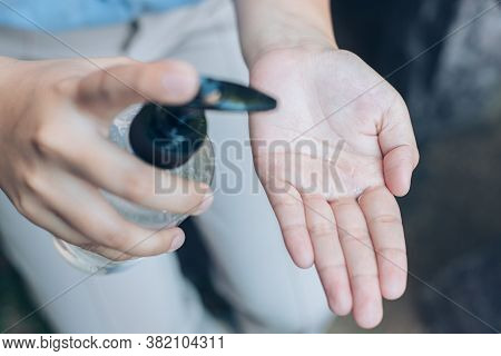 People Cleaning Hand Using Alcohol Gel Hand Sanitizer Cleaners For Anti Becteria And Protect From Co
