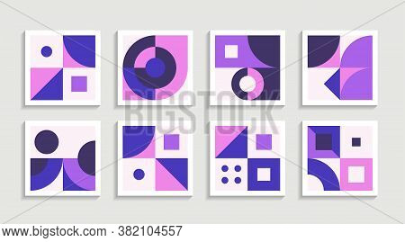 Modern Geometric Artwork Poster Set With Simple Shape And Figure. Abstract Minimalist Pattern Design